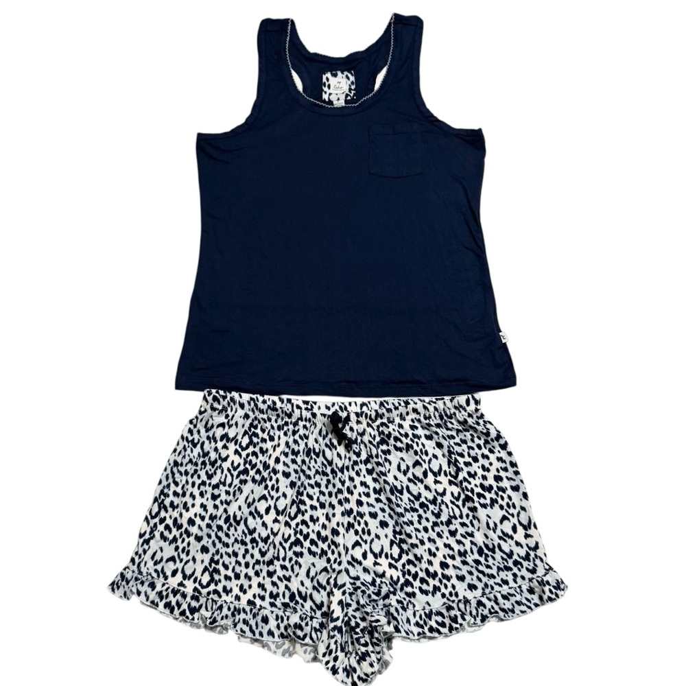 NWT Echo Sleepwear Tank & Leopard Print Ruffle Shorts Pajama Lounge Set Large